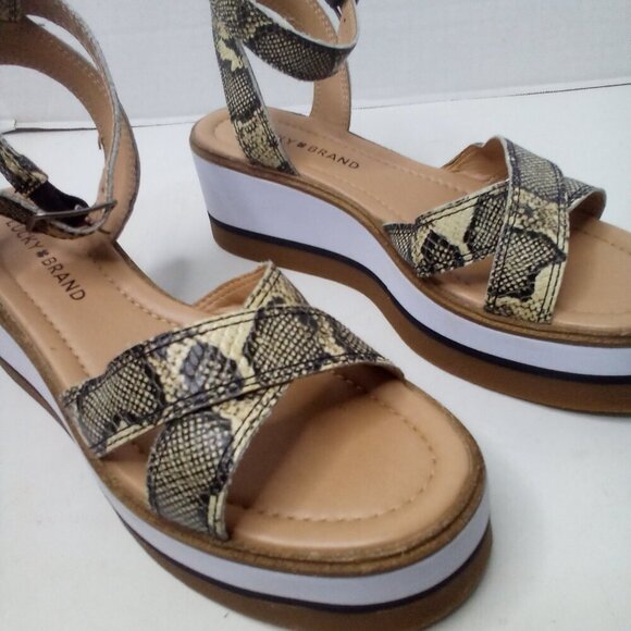 Lucky Brand Wedge Sandals Women 8 Tarhi Snake Skin Animal Print Ankle Strap - Picture 4 of 16
